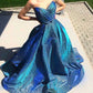 Blaues, glänzendes, elegantes A-Linien-Ballkleid mit langen Pailletten, Abendkleid, Partykleid, Abschlusskleid, nv3488