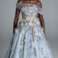 Mist Blue Garden Off-Shoulder 3D Floral Ball Gown Evening Dress NV6565