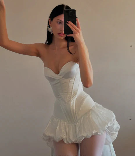 White Strapless Evening Prom Dresses High Low Homecoming Gowns nv5063