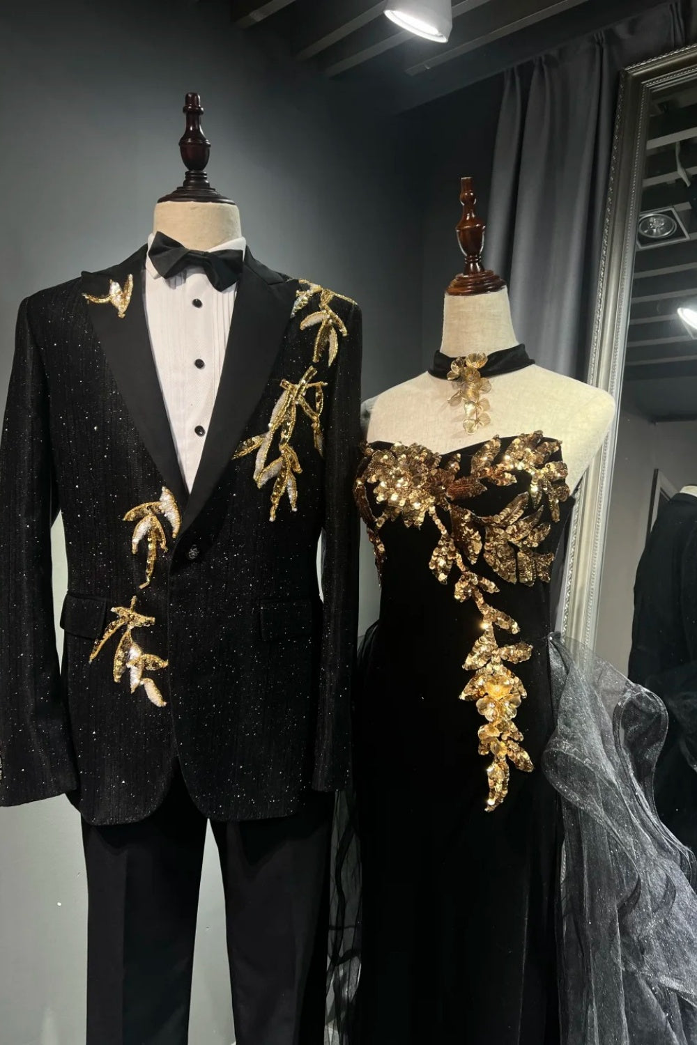 Black Gorgeous Gold Long Tulle Ball Dress NV6626