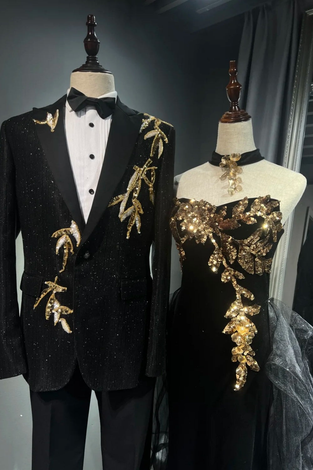 Black Gorgeous Gold Long Tulle Ball Dress NV6626