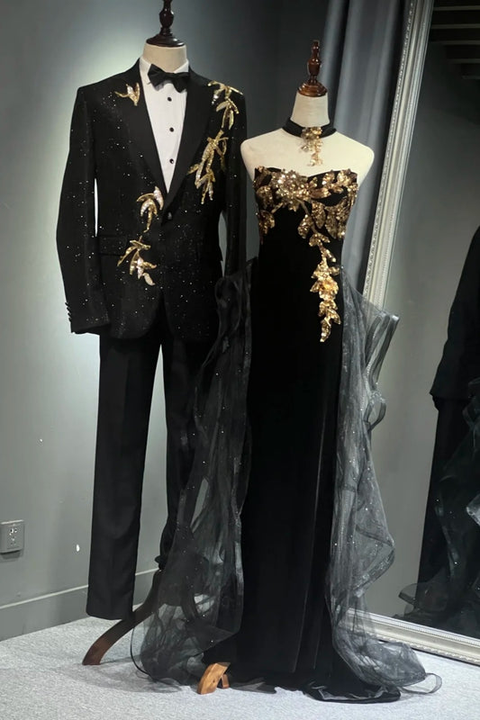 Black Gorgeous Gold Long Tulle Ball Dress NV6626