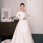 White Off The Shoulder Long Sleeve Satin Wedding Dress  NV7231