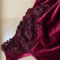 NiceVestidos--Burgundy Retro One-Shoulder Exquisite Floral Long Velvet Prom Dress Nv5580