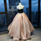 Strapless Black Pink Contrast Ball Gown Velvet Bodice Shiny Satin Skirt Bow Prom Dress  NV7042