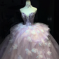 Strapless Lavender Prom Dress Sweetheart Neck Rhinestone Corset 3D Butterfly Tulle Ball Gown  NV7050