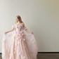 Off Shoulder Blush Pink Tulle Ball Gown 3D Floral Prom Dress  NV7125