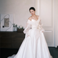 Off Shoulder Fold Satin Ballgown Wedding Dress with Lace Puff Sleeves  NV7368