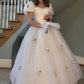 NiceVestidos--(Including veil)White pink floral princess tulle long ball gown simple wedding dress NV5828