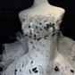 White Avant-Garde Ruffled Tulle Long Train Gown Strapless Rhinestone Crystal Prom Dress  NV7081