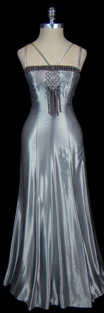 Silver Fashion Elegant Exquisite Gem Beading Long Satin Floor Length Ball Gown Evening Dress Birthday Party Dress Prom Dress nv3949