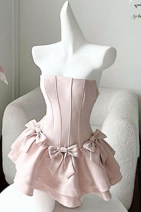 Pink Sweet Short Satin Homecoming Dress Birthday Party Dress nv5258