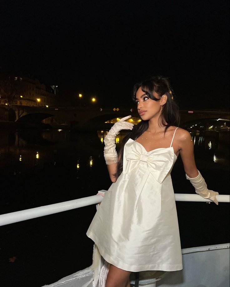 White youthful pure simple cute sweetheart elegant sling big bow short mini satin off the shoulder ball gown evening dress birthday party dress homecoming dress with gloves nv2558