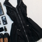 Black Gothic Sleeveless Short Homecoming Dress Halter Collar Lace Up Zipper Punk Cocktail Gown  NV6922