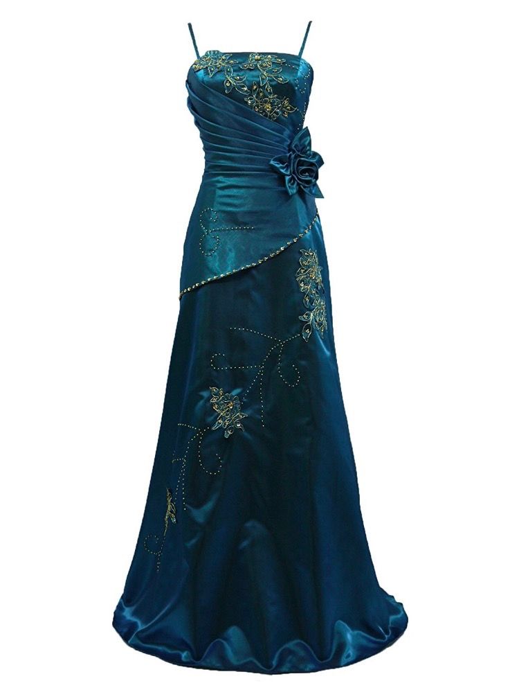 NiceVestidos--Floral teal off-the-shoulder evening dress NV5749