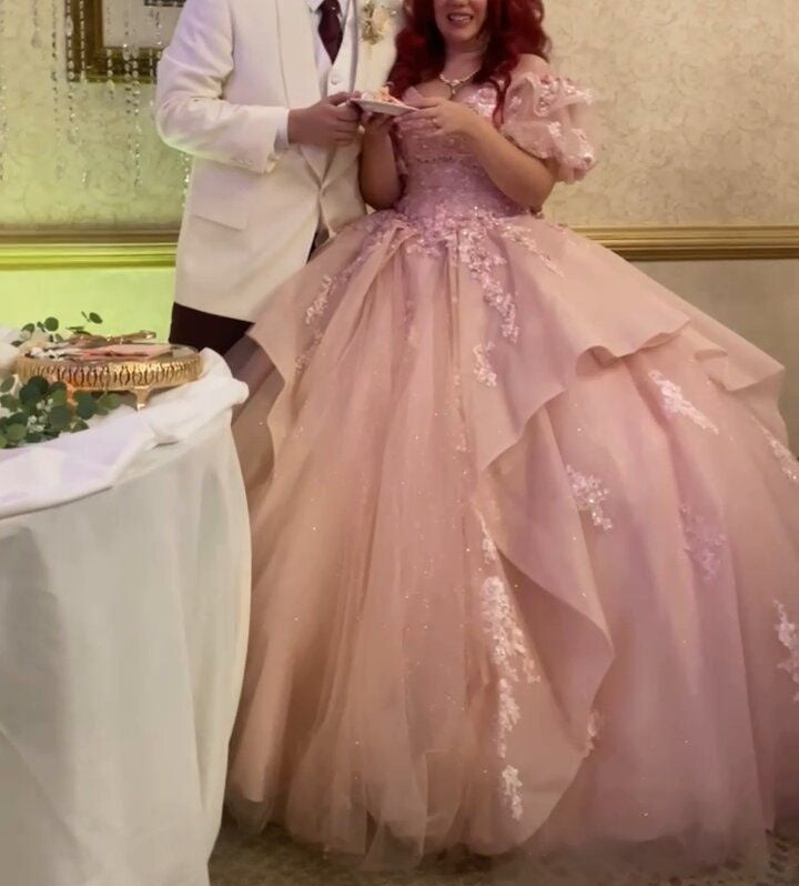 NiceVestidos - Robe de mariée longue en dentelle florale rose exquise NV5832