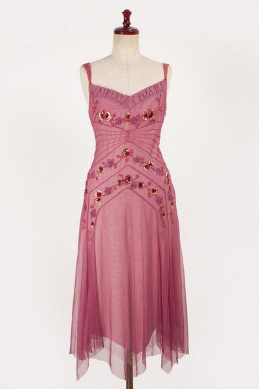 NiceVestidos--Pink beaded mid-length homecoming dress prom dress NV5692