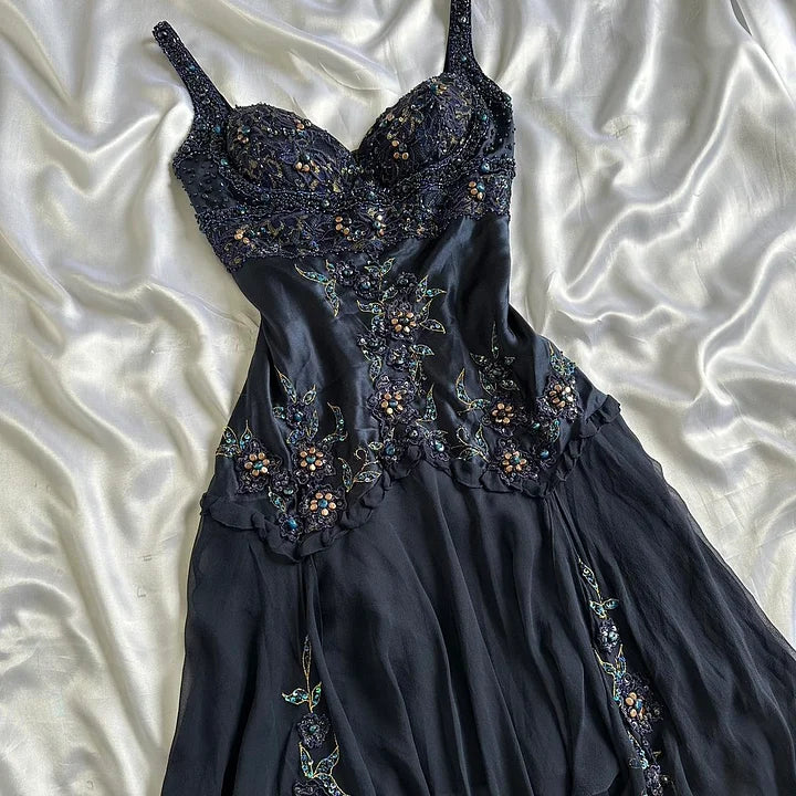 Navy Dark Fairy Vintage Short Satin Homecoming Dress nv5352
