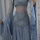 Fairy Luxury Court Style Light Blue Beaded Sheer-Sleeve Train Gown - Ocean Theme Wedding & Ball Dress NV6382