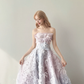 Pink Purple Ombre Off Shoulder Prom Gown Detachable Puff Sleeve 3D Floral Lace A Line Evening Dress  NV7158