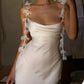 White Fashion Elegant Lace Long Satin Prom Dress Evening Dress Wedding Guest Party Dress nv4808