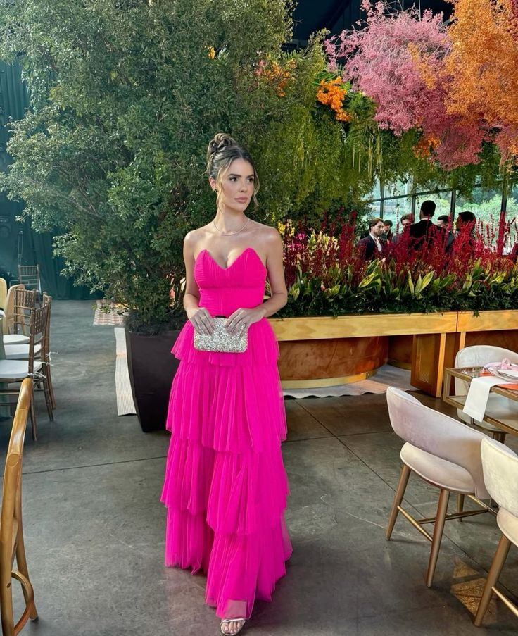 Rosa Mode Elegante Liebsten Trägerlosen Off-schulter Tüll Layered Lange Ballkleid Abendkleid Party Kleid nv2507