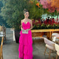 Rosa Mode Elegante Liebsten Trägerlosen Off-schulter Tüll Layered Lange Ballkleid Abendkleid Party Kleid nv2507