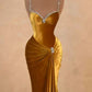 NiceVestidos-Golden Velvet Beaded Sleeveless Floor-Length Mermaid Gown NV6182