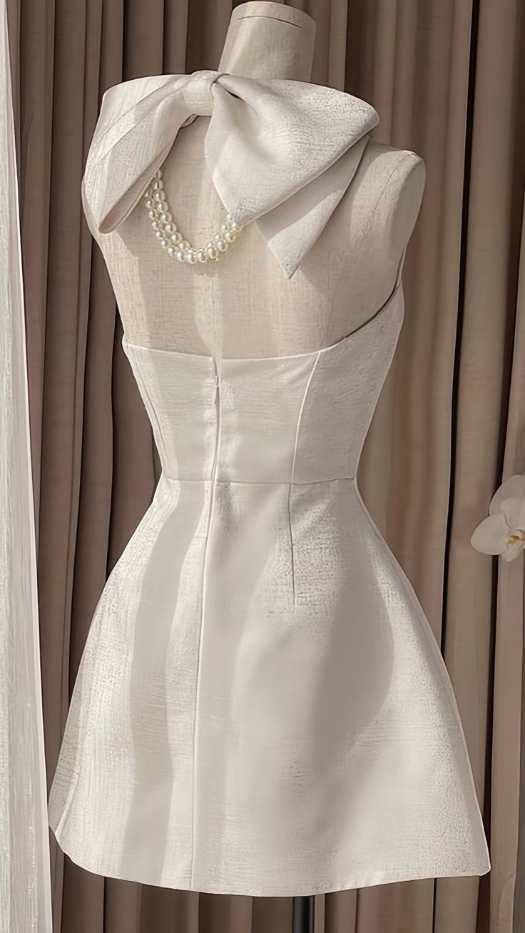 White suspender short satin homecoming dress birthday party dress nv5260