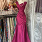 Pink Fashion Vintage Long Sleeveless Mermaid Satin Long Prom Gown Evening Dress Party Dress nv3573