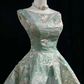 Off Shoulder Mint Green Vintage Prom Dress Floral Jacquard Satin Fit and Flare Tea Length Formal Gown  NV6906