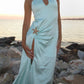 Blue Ocean Goddess Satin Long Prom Dress Evening Gown Party Dress nv4763