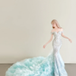 Mint Green Off Shoulder Mermaid Prom Gown Beaded Sequin Ruffled Tulle Train  NV7176