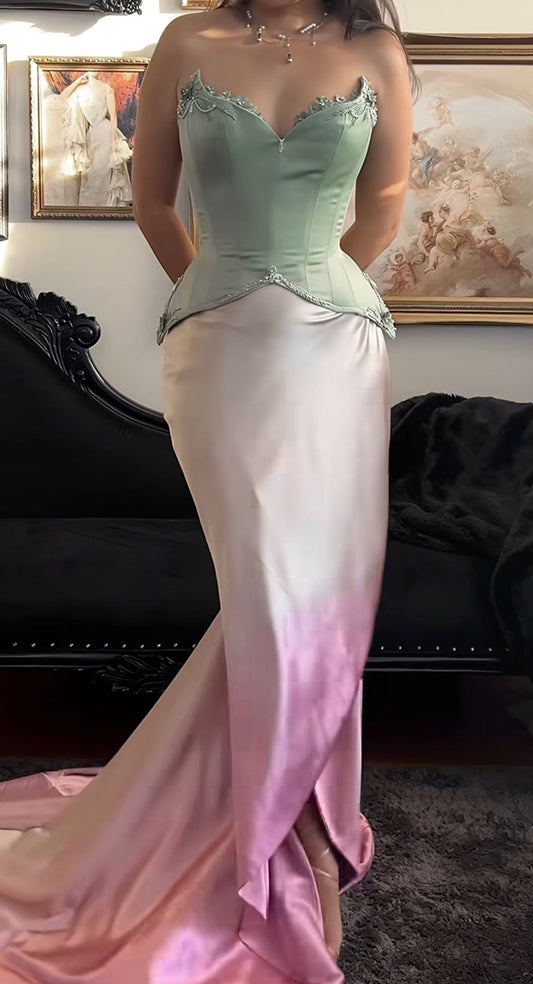 NiceVestidos-_Green And Pink Gradient Fashion Evening Gown, Formal Prom Dress NV5960