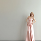 Blush Pink Strapless Prom Gown Satin Ruched Side Drape Mermaid Long Evening Dress  NV7159