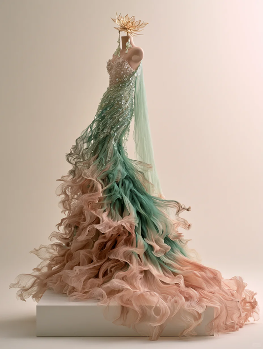 Mint Green Peach Pink Gradient Strapless Crystal Mermaid Gown  NV7480