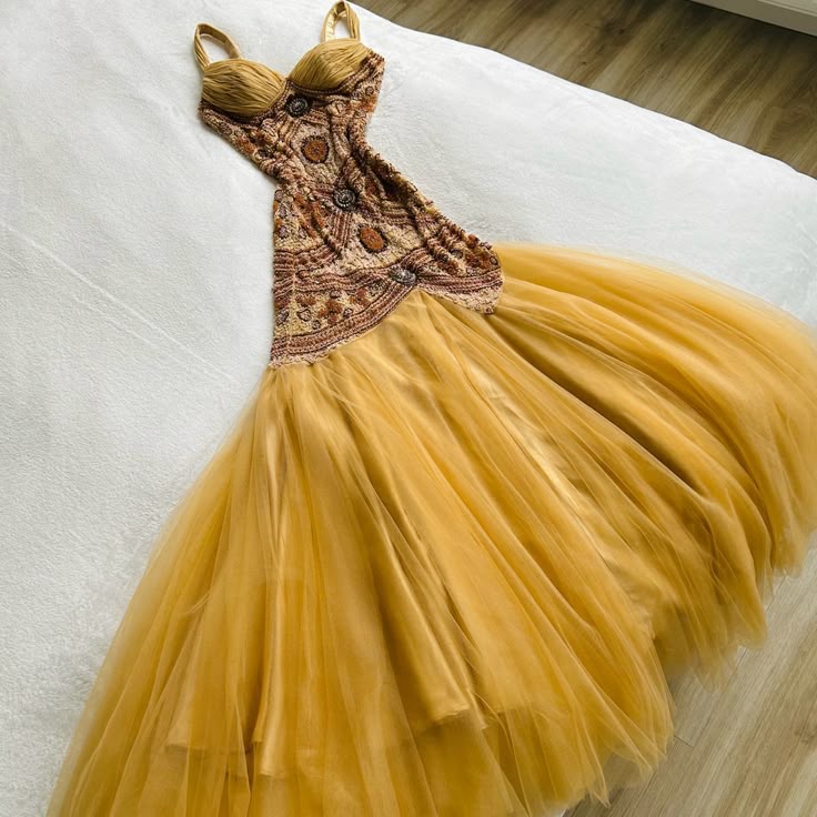Yellow gorgeous beaded long chiffon tulle ball gown evening dress party dress nv4608