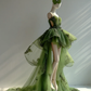 Dark Green Fairy High Low Tulle Gown with Spaghetti Strap and Lace Appliqué  NV7502