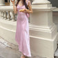 Pink Fashion Elegant Sweet Bow Spaghetti Strap Long Satin Ball Gown Evening Dress Wedding Guest Party Dress Prom Dress nv4030
