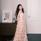 Blush Pink Tiered Sequin Tulle Prom Dress, Strapless Corset Evening Gown  NV7283