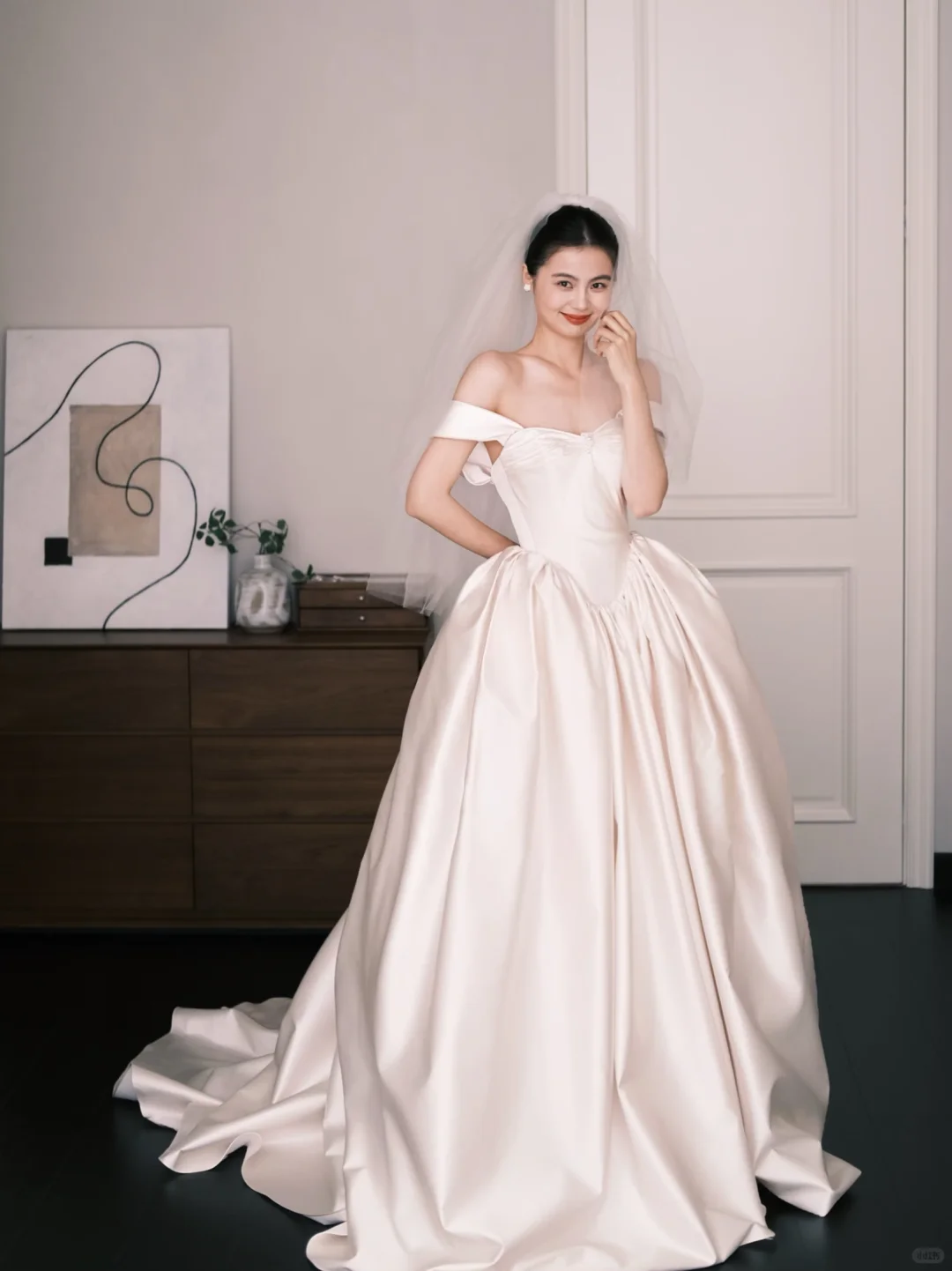 Ivory Off The Shoulder Satin Bridal Gown, Sweetheart Ballgown Wedding Dress  NV7278