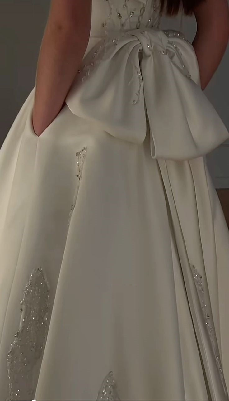 NiceVestidos--White Long Satin Wedding Dress With Delicate Beads NV5885