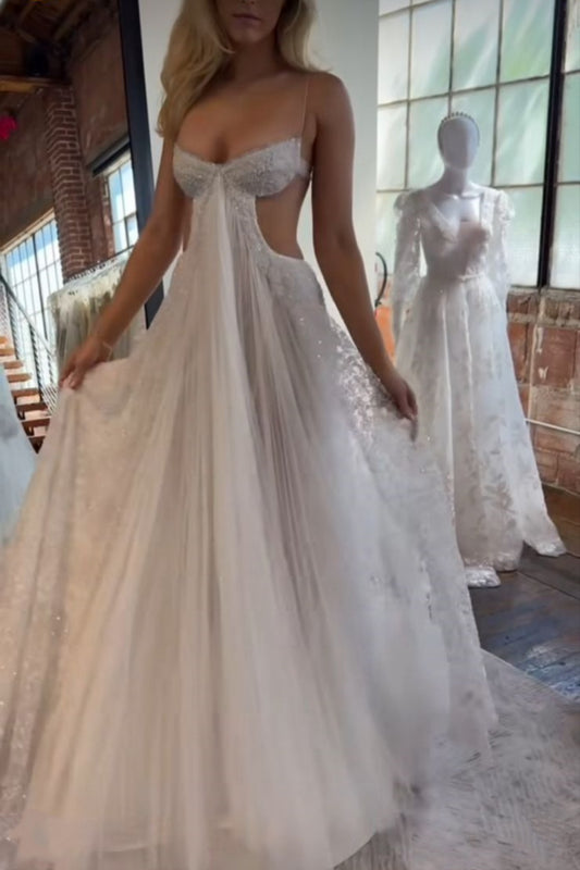 NiceVestidos - Robe de bal longue et scintillante en tulle blanc, robe de mariée NV5842