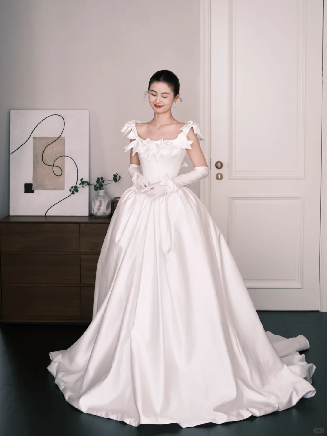 White Off The Shoulder Princess Satin Wedding Dress  NV7232