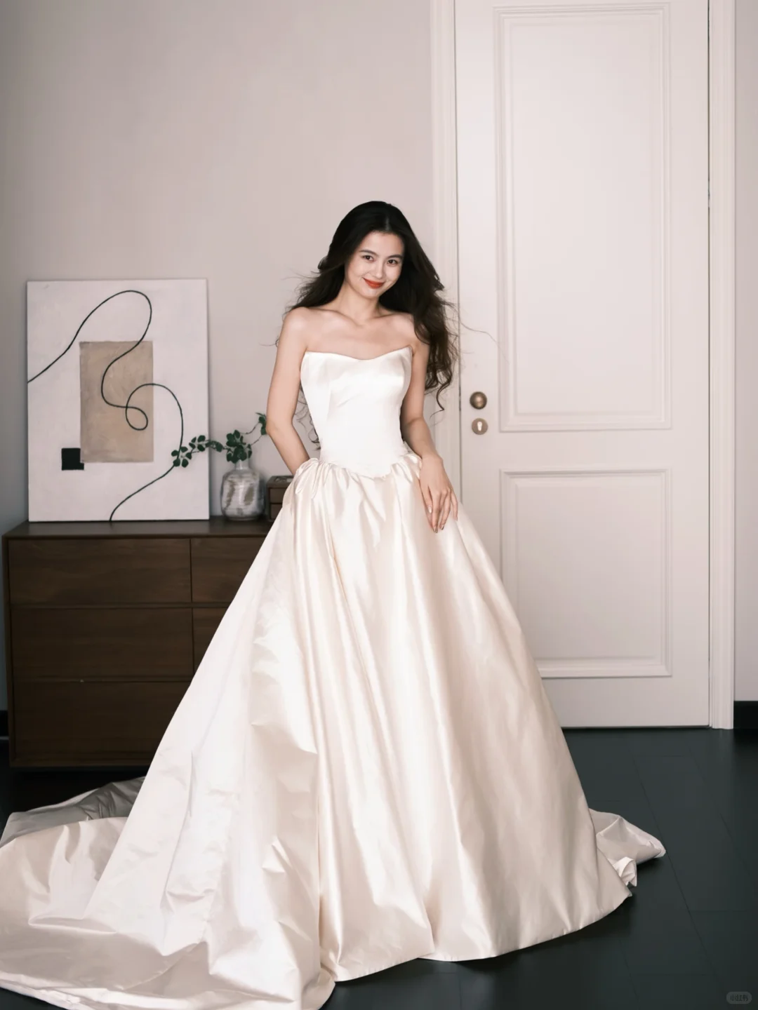 Ivory Strapless Sweetheart Satin Ball Gown Wedding Dress  NV7234