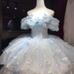 Off Shoulder Light Blue 3D Floral Tulle Ball Gown, Princess Prom Evening Dress  NV7098