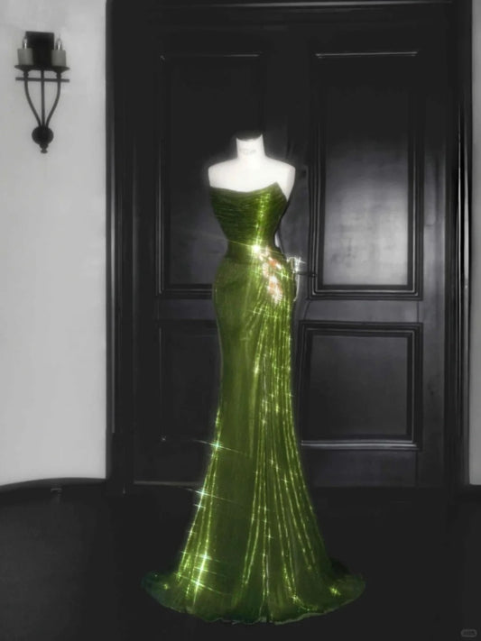 Le Magicien d'Oz 🍃 Charmante robe époustouflante avec des paillettes vertes scintillantes et magnifiques, robe de bal longue et au sol nv5203