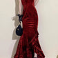 Beautiful Red Elegant Long Mermaid Slim Velvet Prom Dress nv4818