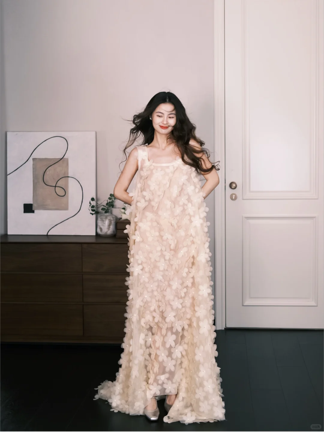Champagne 3D Floral Sheer Tulle Fairy Evening Gown  NV7304