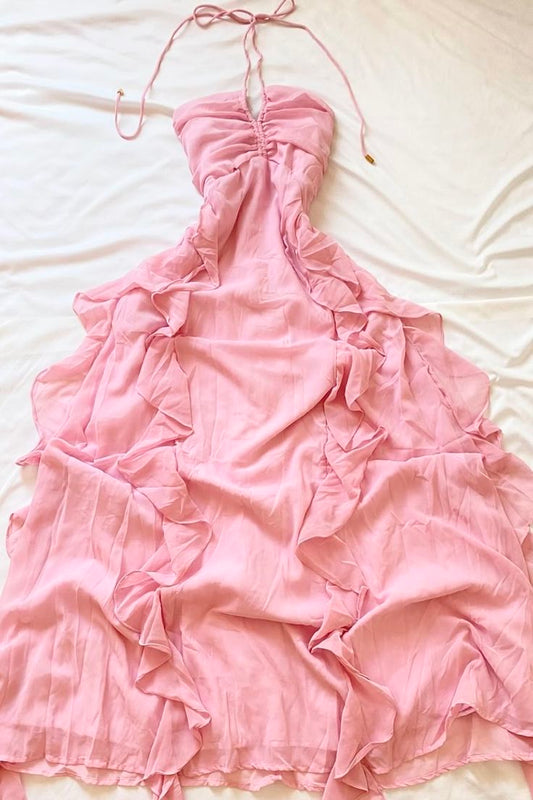 NiceVestidos – Langes, pinkfarbenes Chiffon-Partykleid NV5961